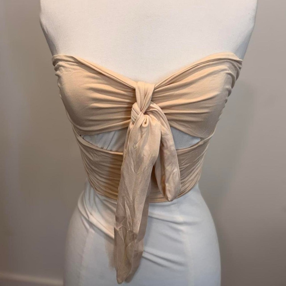 Beige Tie Front Bandeau Top 🤍✨
